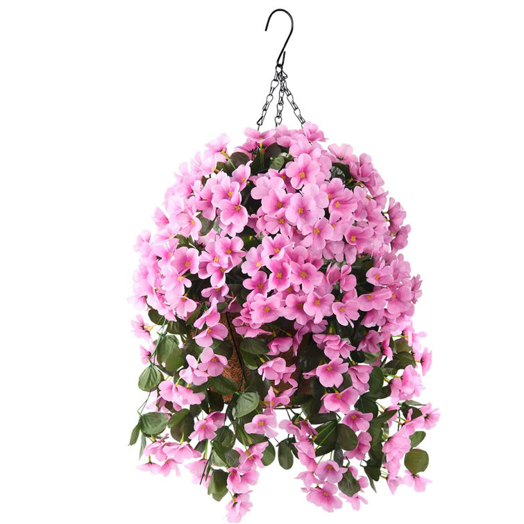 Primrue Artificial Hanging Flowers In Basket For Patio Garden Decor